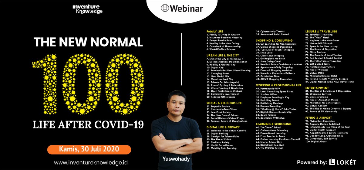 yuswohady's tweet photo. #50 . Total ada 100 prediksi kehidupan new normal setelah COVID-19. Untuk list lengkapnya ada di poster berikut.
@Dwi550Saputra @hadikaes_
#Inventureknowledge #Covid19 https://t.co/BQITpdV5JE