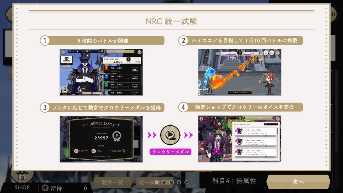 _twesp's tweet image. [Evento]

El examen ha comenzado. 

Pelea para conseguir monedas con las que comprar cosas. 

Las puntuaciones de las peleas se suman entre sí para darte una puntuación final. Puntuaciones más altas dan más recompensa. 

#ツイステ  #ディズニー #twistedwonderland #twst