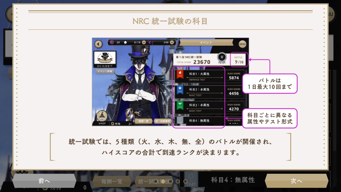 _twesp's tweet image. [Evento]

El examen ha comenzado. 

Pelea para conseguir monedas con las que comprar cosas. 

Las puntuaciones de las peleas se suman entre sí para darte una puntuación final. Puntuaciones más altas dan más recompensa. 

#ツイステ  #ディズニー #twistedwonderland #twst