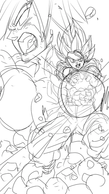 ベジット1600いいね記念でゴジータも描いてみます!気合い入れて頑張りますー!!いつも見てくださる皆様の為にも自分の為にも!!???? 