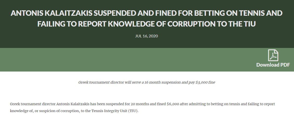Carretero77's tweet photo. I have been writing (here and with online articles) about how deep match-fixing was in lower level of tennis for years, pretty much ignored.

Last Tennis Integrity Unit media releases involve:

- Tournament Director
- Umpire
- Coach
- Player

There is nothing much to add https://t.co/7ETInp34Ml