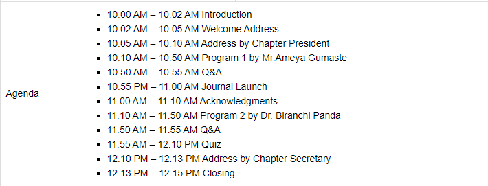 PMIBangalore's tweet photo. Refer below for the agenda of the #4th #ECFP Anniversary on #8thAug. Several activities including a quiz, journal launch &amp; acknowledgements of our past #speakers are planned . Join to be part of an engaging #135minute session. 
Register at https://t.co/F11pRqgiA5 https://t.co/OdCiCVKIk3