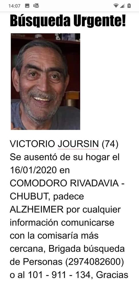 JulioJoursin's tweet photo. Viejito querido hoy es tu cumple 75 añitos, pero seguís DESAPARECIDO, hoy no te podemos abrazar , agasajar como siempre!! Te AMAMOS y EXTRAÑANOS MUCHO!!😢😢😢💔💔💔
VICTORIO JOURSIN (75) padece ALZHEIMER falta de su hogar desde el 16/01/2020! https://t.co/LULoU47mQj