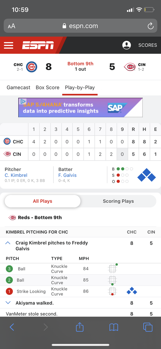 lwyr2b's tweet photo. Live lookin at the dramatic ending of the @Cubs and @ reds brought to you by @FOXSports @MLB @MLBONFOX. Can’t even login to MLB app to watch despite being in Tennessee I am blacked out of reds games on the app! #baseballfail https://t.co/sBqBINHXFD