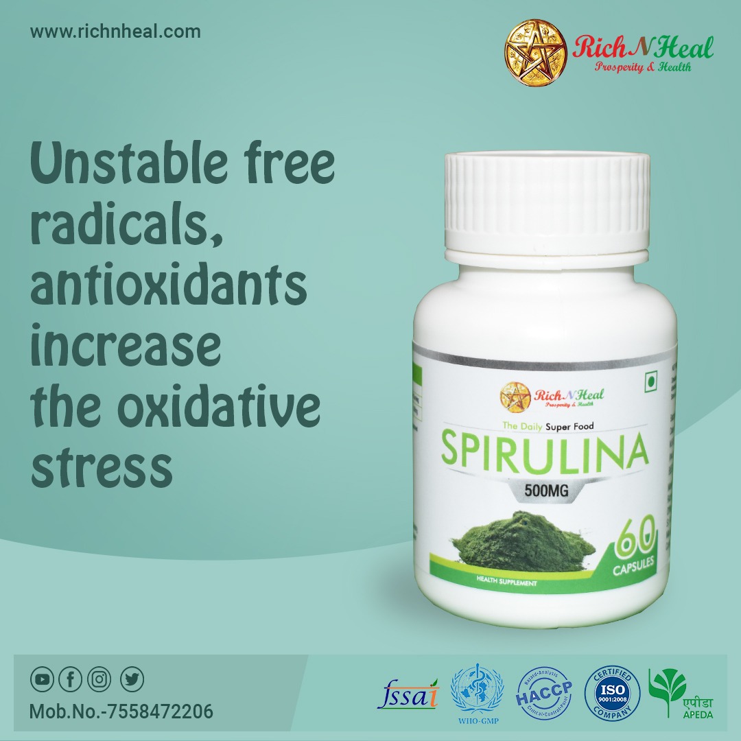 rich_n_heal's tweet photo. Spirulina
Oxidative stress is a phenomenon caused by an imbalance between production and accumulation of oxygen reactive. 
Rich n heal take care of Oxidative Stress.
For more information get in touch with us.
Rich N Heal Trade Pvt. Ltd. Pune.
#RichNHeal https://t.co/7h8kNg5j7L