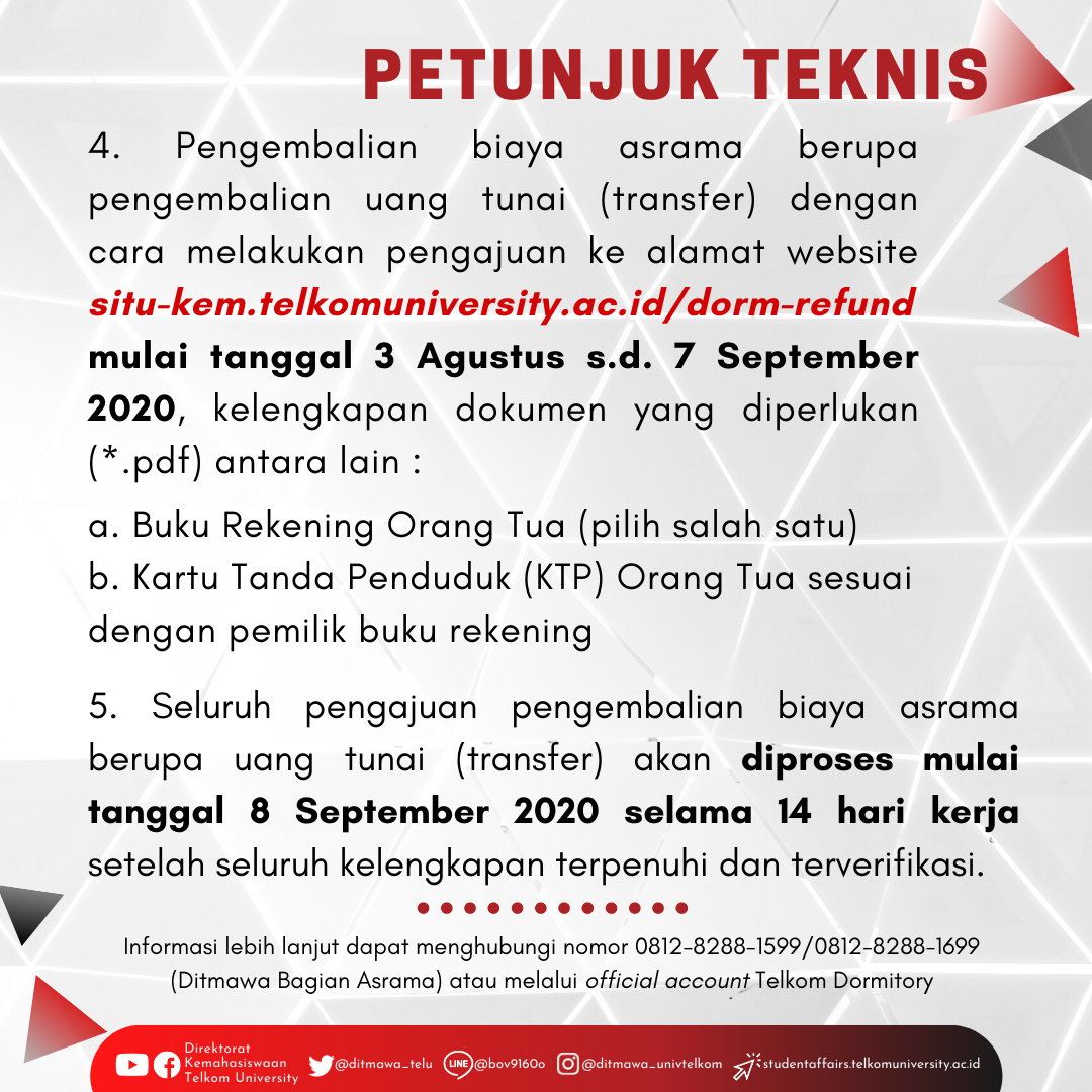 ditmawa_telu's tweet photo. [INFORMASI ASRAMA]
Berikut adalah informasi Petunjuk Teknis Pengembalian Biaya Asrama untuk semester ganjil 2020/2021.
Yuk simak baik-baik dan ikuti petunjuknya ya! https://t.co/3XtjZNfuAG