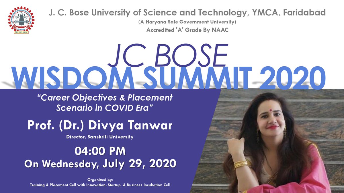 JCBoseUST's tweet photo. JC Bose Wisdom Summit Session 14, will be organized on, Wednesday, Jul 29, 2020 at 4:00 pm.  
Meeting number: 166 351 2436
Password: WisdomS14
https://t.co/H1YQsGLn9m
For Registration: https://t.co/O0oVgn6brN
#JCBoseUST #JCBose #UST #YMCA #University #WisdomSummit #Career https://t.co/yI34LbXFTy