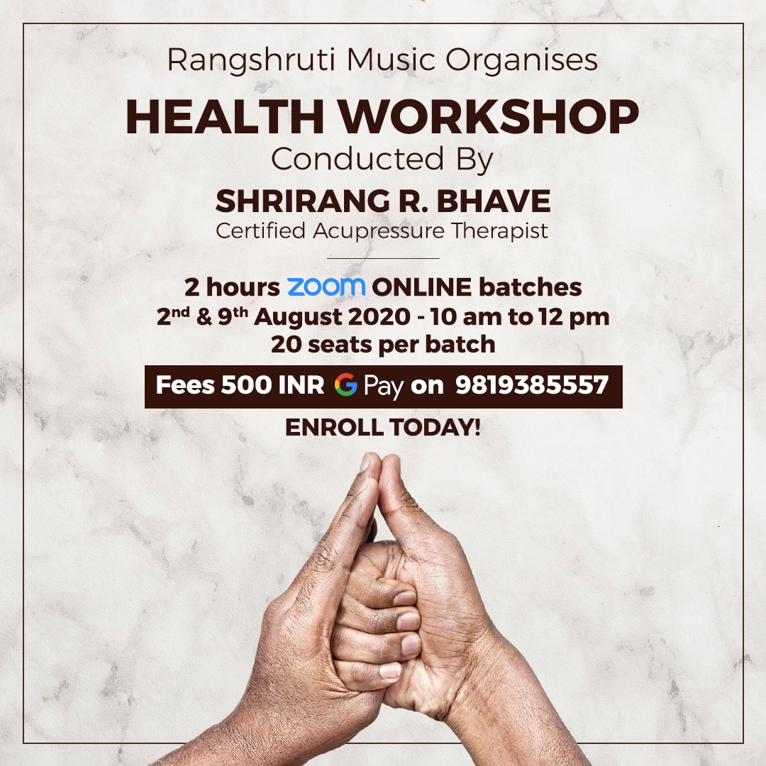 shrirangbhave's tweet photo. Health Workshop on Acupressure, Hasta Mudra and Detox Naturopathy by Shrirang Bhave - Enroll Today! 

#Naturopathy #Detoxtherapy #Acupressure #Selfhealing https://t.co/VFCcTS0AR2