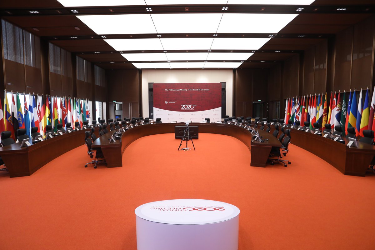 AIIB_Official's tweet photo. We’re all setup and ready for our 2020 #AnnualMeeting. Originally planned to be held in Beijing at our new HQ, this year’s format will be virtual so AIIB Governors and Senior Management can still engage with stakeholders from around the 🌏world during the #COVID19 pandemic. https://t.co/GpIpyFOTwr