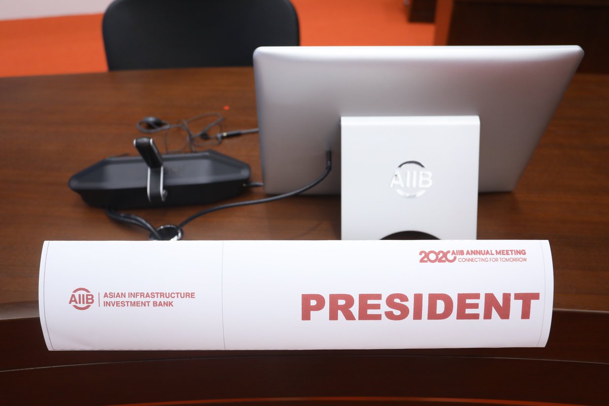 AIIB_Official's tweet photo. We’re all setup and ready for our 2020 #AnnualMeeting. Originally planned to be held in Beijing at our new HQ, this year’s format will be virtual so AIIB Governors and Senior Management can still engage with stakeholders from around the 🌏world during the #COVID19 pandemic. https://t.co/GpIpyFOTwr