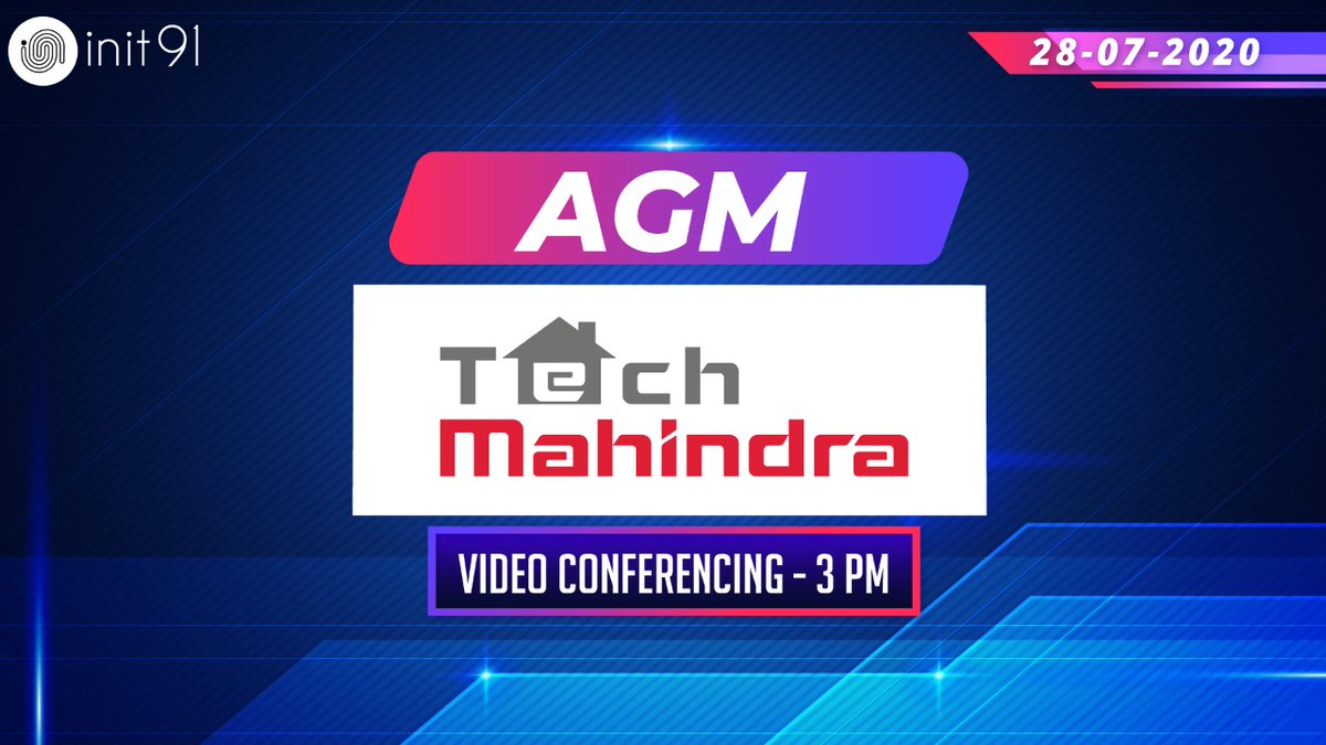 init91_live's tweet photo. #TechMahindraAGM

One of India’s leading provider of IT Solutions to the Telecom industry, #TechMahindra will host its 33rd Annual General Meeting today at 3:00 pm IST via Video Conferencing

#annualgeneralmeeting #agm #StockMarket #shareholders #nse #bse #nifty #init91 #India https://t.co/WdWTTBz3QC