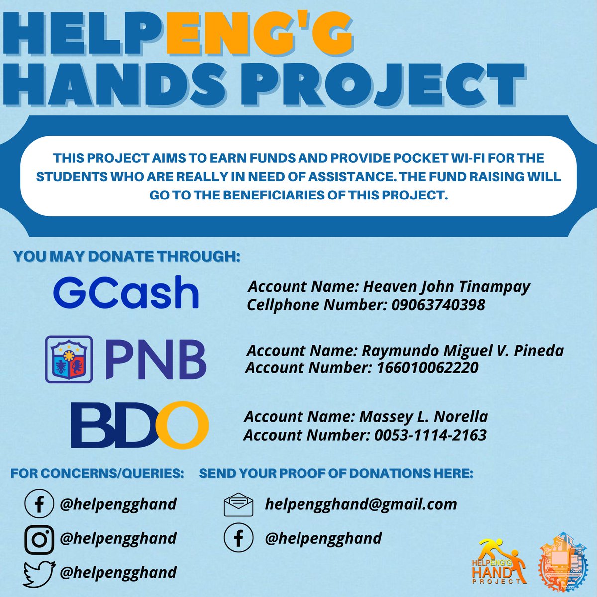 scpesofficial's tweet photo. The Society of Computer Engineering Students (SCPES) supports the HelpEng’g Hand project to further more expand the reach of its fund raising that is dedicated to help the Engineering Students of UE Manila.
#HelpenggHand #NoStudentLeftBehind https://t.co/fih1dJdXQ1