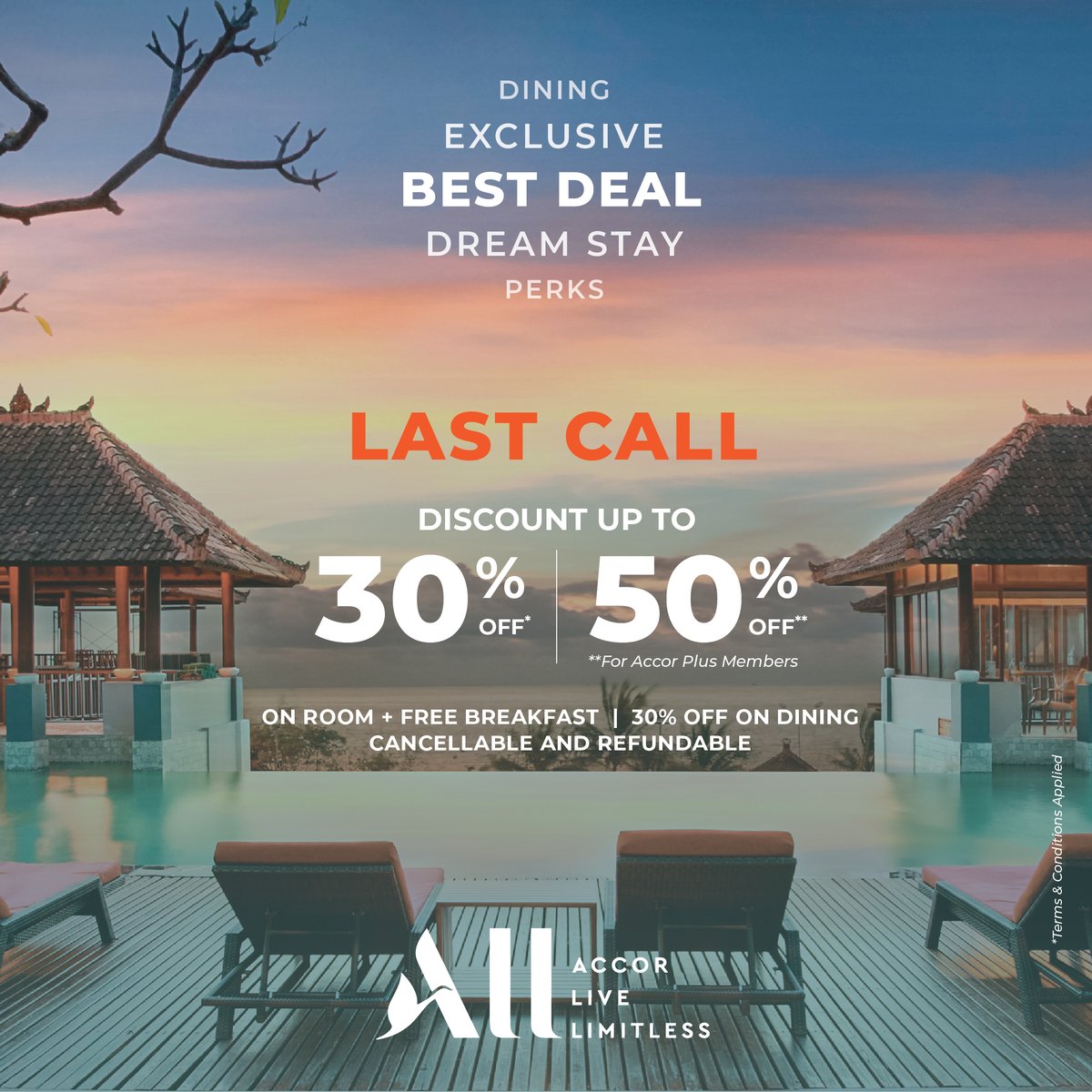 Only 3 days left, our Save Now &amp; Stay Later in Indonesia is end soon.
Enjoy up to 30%off your stay w/ complimentary breakfast &amp; additional 30% off dining.
Available until 31Jul2020 for stay period till 31Aug2021.
To book: bit.ly/SaveStayAccorEN
