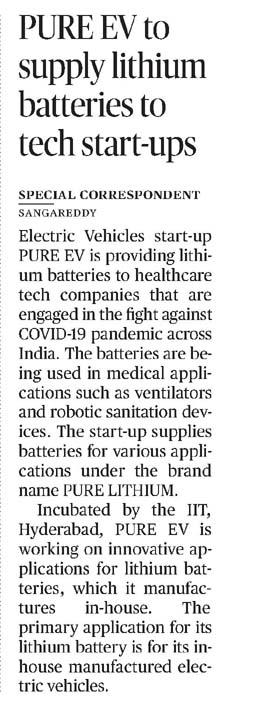 FGCTweets's tweet image. #PUREEV to supply #LithiumBatteries to #tech_startups fighting #COVID19 @pureevindia  #Lithium_Ion_Batteires for #Ventilators and #Robotic_Sanitation_Devices

Media: @the_hindu 
thehindu.com/news/national/…