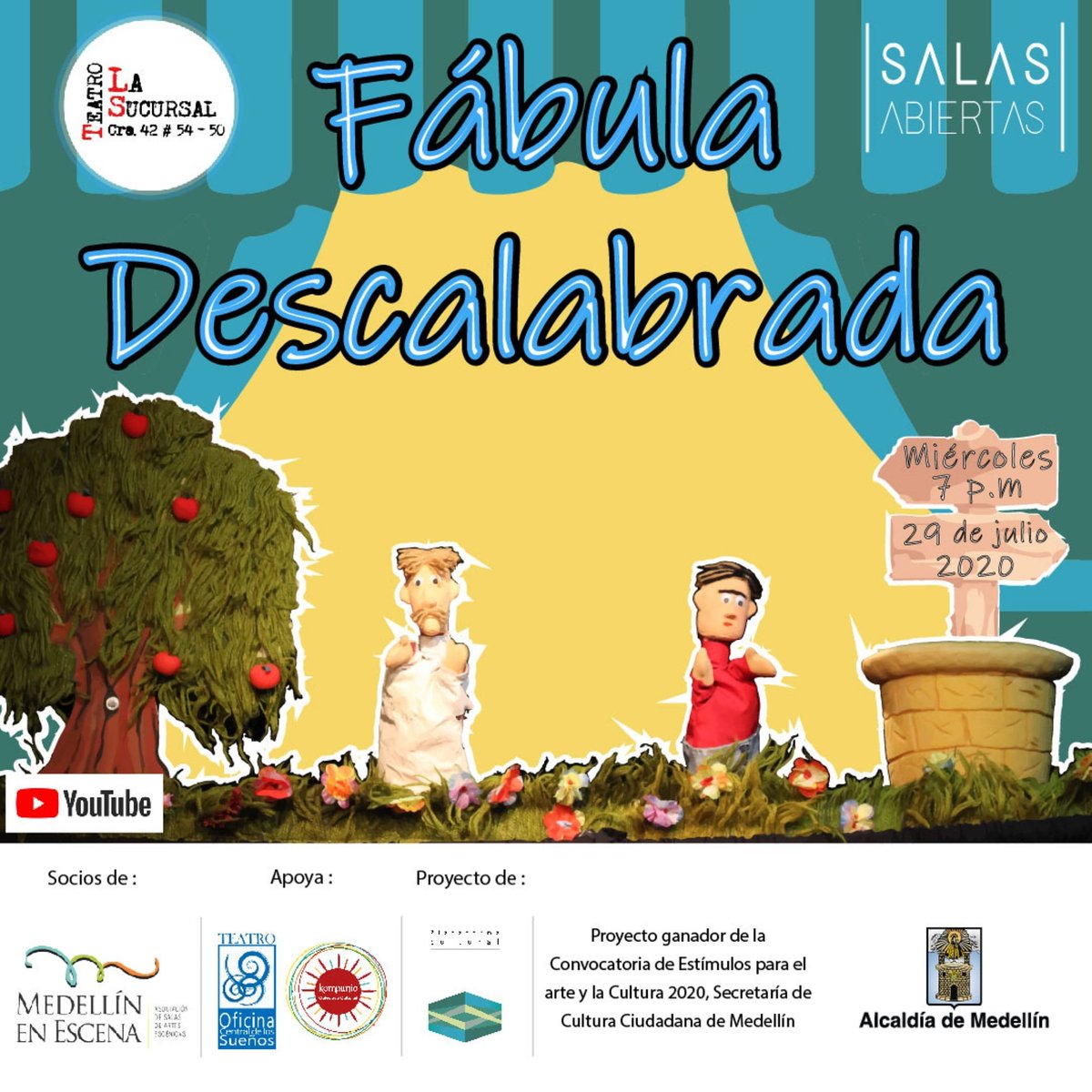 Este Miércoles 29 de julio a las 7 pm , tendremos nuestra segunda sala abierta del año en Teatro La Sucursal  a través de la página de YouTube: Plataforma Cultural Teatro . Títeres para disfrutar en familia.