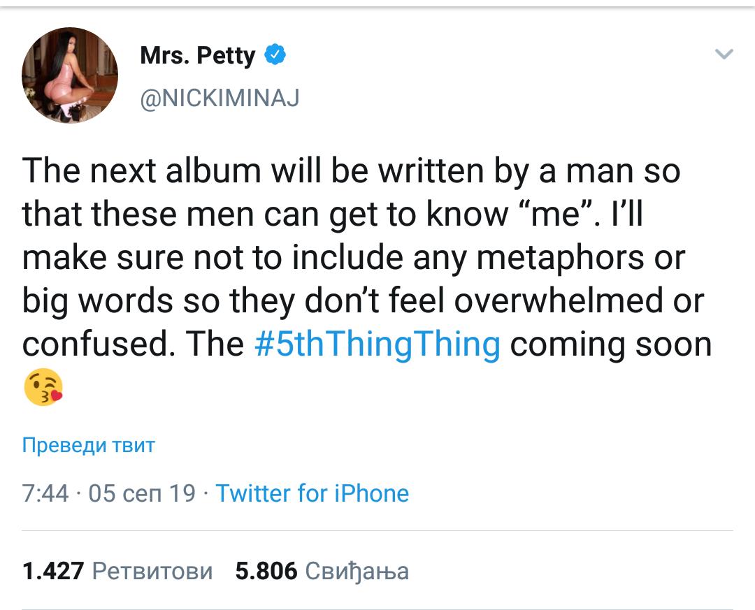 Angel (@angel14423118) on Twitter photo So bbe girl been waiting for the 5th thing thing till now mommy when is it dropping <a href="/NICKIMINAJ/">Nicki Minaj</a> So bbe girl been waiting for the 5th thing thing till now mommy when is it dropping <a href="/NICKIMINAJ/">Nicki Minaj</a>