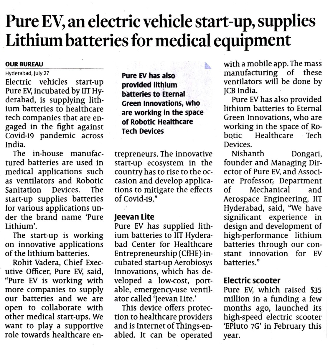 FGCTweets's tweet image. EV start-up #PureEV joins with #healthcare #tech_startups to provide #lithium_batteries for #medical_equipment @pureevindia #Lithium_Ion_Batteires for #Ventilators and #Robotic_Sanitation_Devices #Battery 

Media: @businessline 
thehindubusinessline.com/info-tech/ev-s…