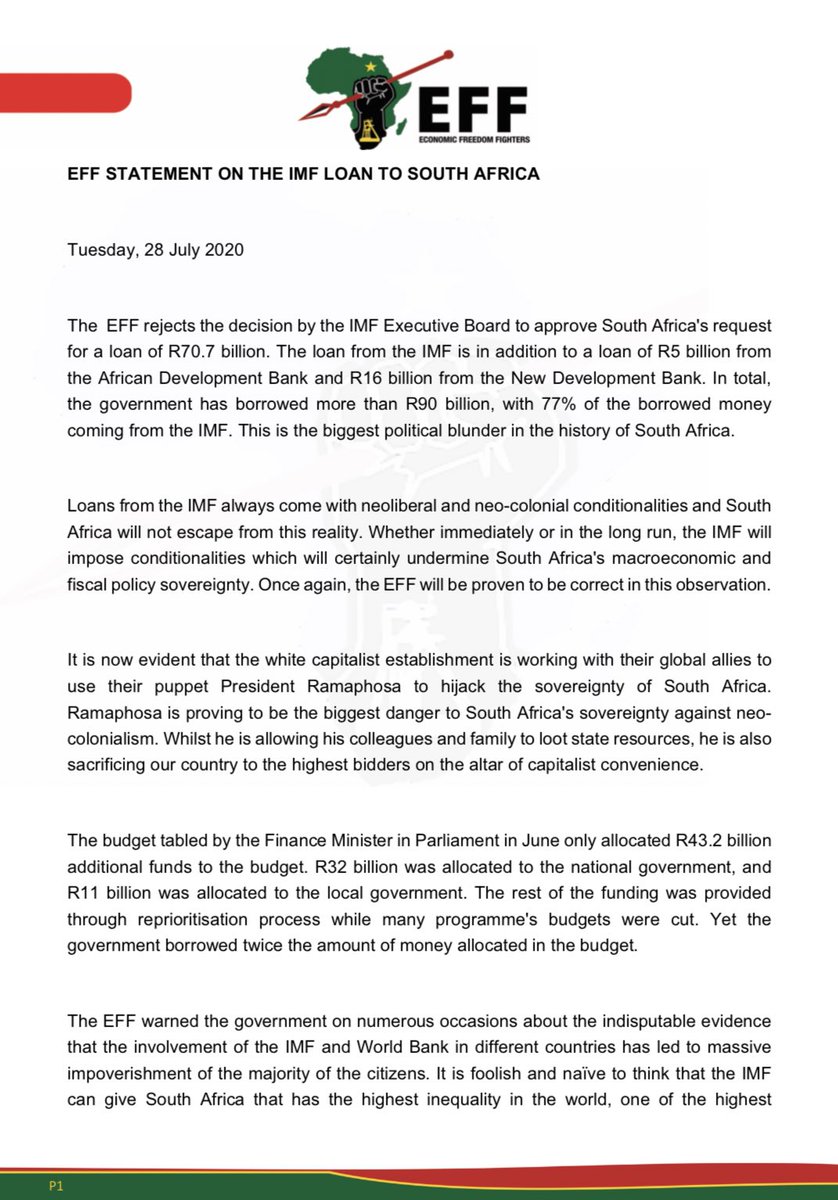 EFFSouthAfrica's tweet photo. EFF Statement on the IMF Loan to South Africa https://t.co/5xIuvpdKbX