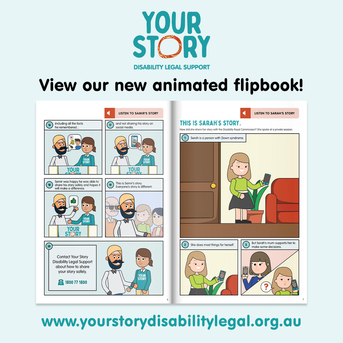LegalAidSA's tweet photo. Your Story Disability Legal Support has a new flip-book.
It follows 4 stories about the different ways to share your story with the Disability Royal Commission.
View it here: https://t.co/6LK9Adr8My #yourstory #YourStoryDisabilityLegalSupport #DisabilityRCsupport https://t.co/n3MYkhZwZM