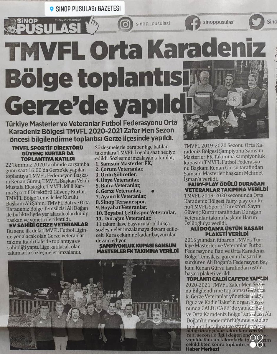 alki_68's tweet photo. Sinop Basını
TMVFL Türkiye Masterler ve Veteranlar Futbol Federasyonu Orta Karadeniz Bölge Toplantısı Sinop’un Gerze ilçesinde ki Kaldi Cafe'de yapıldı.
#tmvfl #Masters #Veteranlar #TmvflFutbolLigi #SporGündemi #FutbolGündemi #Medya #Basın #Gerze #Sinop #salı https://t.co/vahq0g54BJ