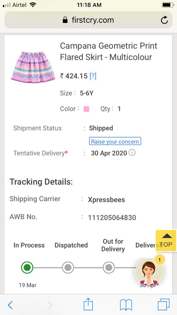 We ordered a dress on 19th mar which is showing tentative delivery by 30th April. We can neither cancel nor register a complaint. It sucks <a href="/firstcryindia/">Firstcry</a>. #firstcry #CustomerService #badcustomerservice