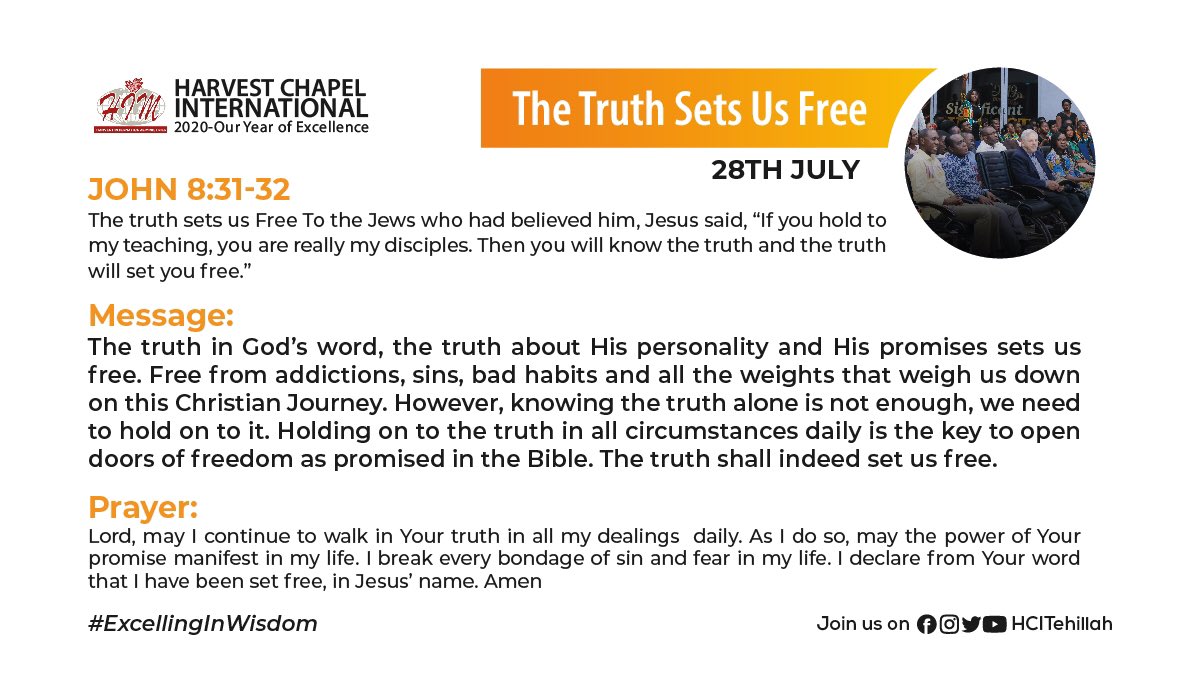 HCITehillah's tweet photo. Lord, may I continue to walk in Your truth in all my dealings daily. As I do so, may the power of Your promise be made manifest in my life. I declare from Your word that I have been set free, In Jesus name . Amen
#ExcellingInWisdom #YearOfExcellence #StaySafe #HarvestIsHome https://t.co/iGTZGnj0vL