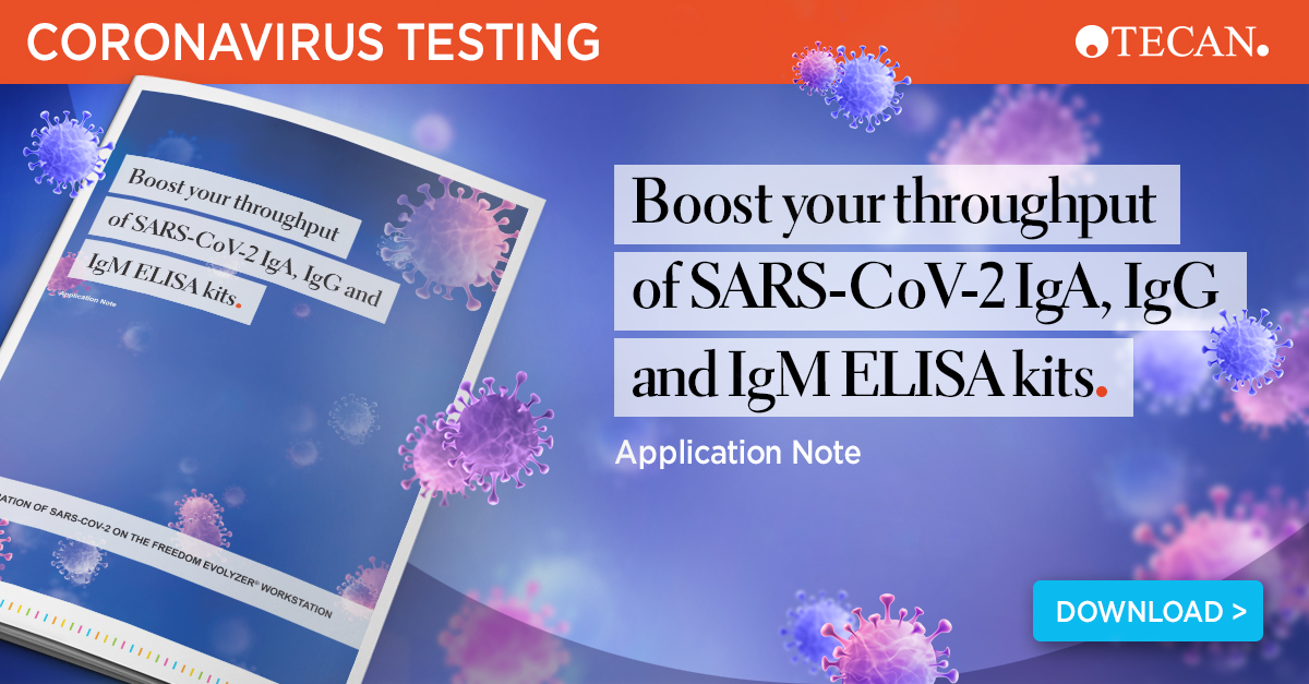 Tecan_Talk's tweet photo. We have compared the performance of Tecan SARS-CoV-2 IgA, IgG and IgM ELISA kits, which are processed end-to-end on the Freedom EVOlyzer® Workstation, to the manual workflow 👉 https://t.co/QMJZbv49P3
#CoronaVirusResearch #Labautomation #ELISAtesting #StrongerTogether #weRtecan https://t.co/EFPCxW4Qa8