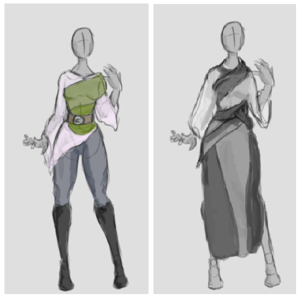 TeamTalora's tweet photo. First clothing concepts for our NPC's! Still homing in on a style that fits our world best. My favs the second outfit..

#madewithunity #unity3d #gamesdevelopment #gamedev #indiedev #RPG #IndieArtists #designer #gameart https://t.co/1TKzQqn9md