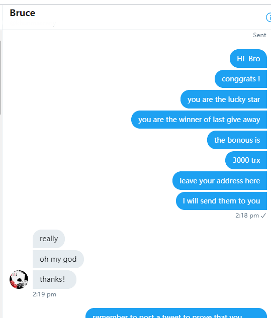 Congras to this bro .he is the  winner of last give away!

BTW  who will be the winner of today's leaderboard!

Come and invite your friends to follow Win the leaderboard Prize !

😍The leaderboard  bonous is 50000*2 #TRX 

Win on tronxdapp.io
