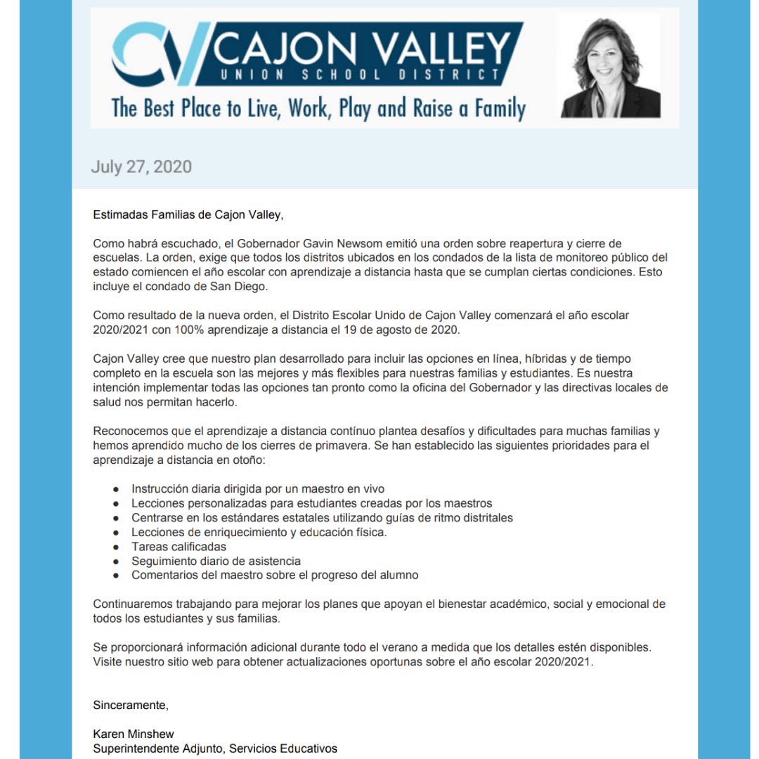 CajonValleyUSD's tweet photo. Latest update for the 2020-2021 school year. https://t.co/Qa0rpcrfUa