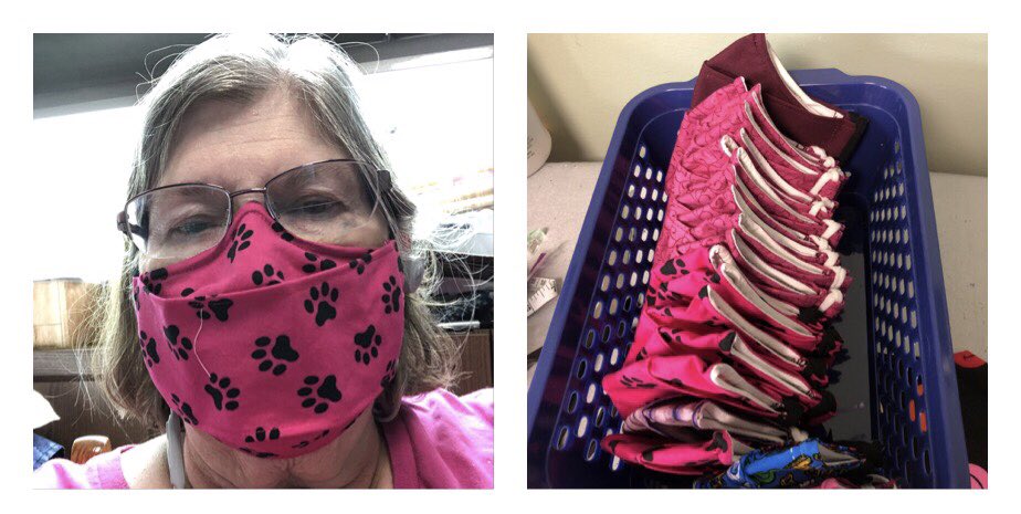 @CMOH_Alberta My current favourite mask that I wear to protect my husband, daughters, son in law, grandkids and friends.  The basket holds a few of the masks I sew for family, friends and anyone else I can talk into wearing one.  #AlbertaCares #MaskUpAlberta
