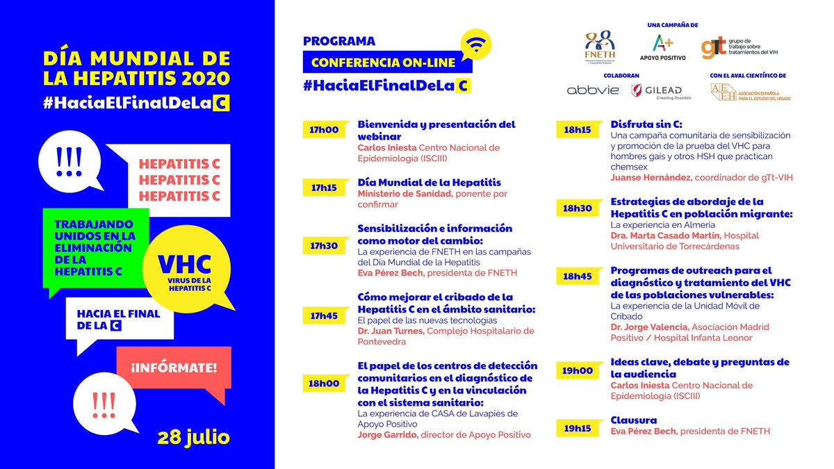 ATEHNA1's tweet photo. Hoy 28 de Julio es el Día Mundial de la Hepatitis.
Esta tarde se celebra una conferencia on-line a la 17´00 horas. Os esperamos en https://t.co/yYWa3gyDS6
#HaciaelFinaldelaC
#StopVHC
#DiaMundialHepatitis2020
❤️❤️❤️❤️ https://t.co/VBU4boJmMB
