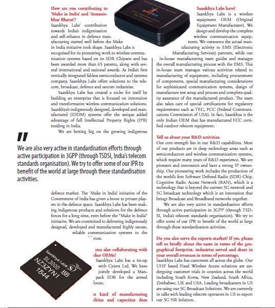 SaankhyaLabs's tweet photo. Parag Naik @parag_sl , CEO Saankhya Labs spoke with The Machinist Magazine on Saankhya Labs wireless communication solutions for defence and how we are contributing towards the vision of “Atmanirbhar Bharat” https://t.co/dZpHVuUK7J