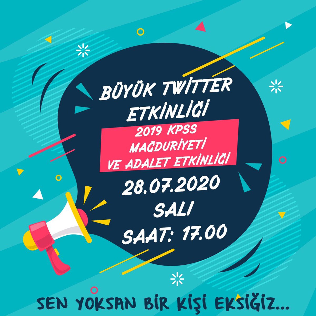 Bugün büyük gün. Mağdur olduğuna inanan herkesi bu akşam üstü burada görmek istiyoruz. Az olanlar değil, inananlar kazanır. Umutma sen yoksan bir kişi eksiğiz...