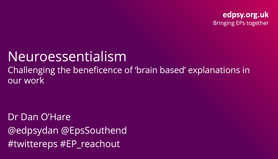 So... why might talking about the brain not be the best idea. We are psychologists right? #TwitterEPs  @edpsydan