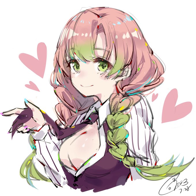 TiraraさんがTwitterに投稿した甘露寺蜜璃(鬼滅の刃)のイラスト。