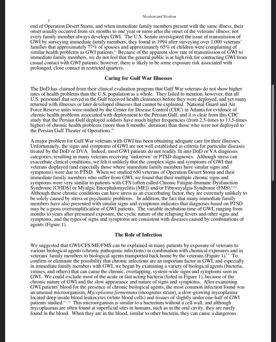 Aquí está el trabajo de Nicolson en PDF.  https://www.researchgate.net/profile/Garth_Nicolson/publication/13651853_Gulf_War_illnesses_Complex_medical_scientific_and_political_paradox/links/0912f5140cad030249000000/Gulf-War-illnesses-Complex-medical-scientific-and-political-paradox.pdf?origin=publication_detail