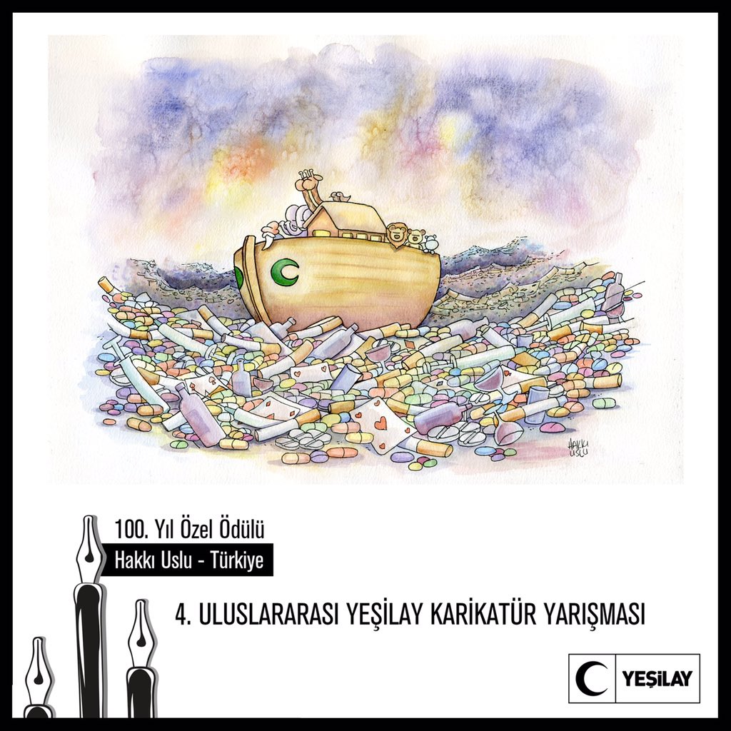 4. Uluslararası Yeşilay Karikatür Yarışmamızın 100. Yıl Özel Ödülü'nü kazanan karikatürist; Hakkı Uslu – Türkiye. #Yeşilay #UluslararasıKarikatürYarışması #Karikatür #Cartoon #CartoonContest