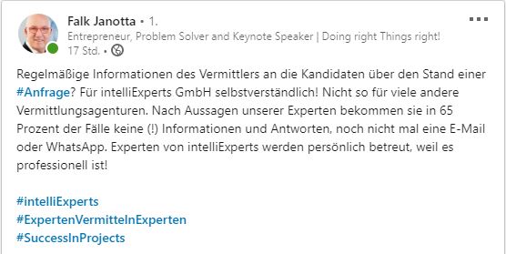 intelliexperts's tweet photo. https://t.co/9bLyqas4uO - Wir vereinen #Professionalität mit #Empathie und agieren dabei pragmatisch. Als #Vermittler und #Personaldienstleister legen wir besonderen Wert auf soziale #Kompetenz und unkomplizierte #Vermittlungsverfahren. #intelliExperts https://t.co/Cmm3aAAaHX