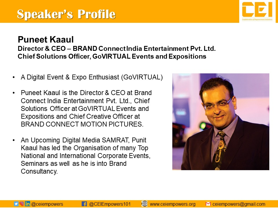 CEIempowers's tweet photo. Director &amp; CEO (GoVIRTUAL &amp; Brand Connect Motion Pictures), Shri Puneet Kaaul Ji regularly addresses our CEI e-Yoddhas on Leadership &amp; Personality Development, through which Students develop Holistically as Individuals in all dimensions. Apply Here: https://t.co/U5bD8XMwAf https://t.co/AXIeQZ7dP1