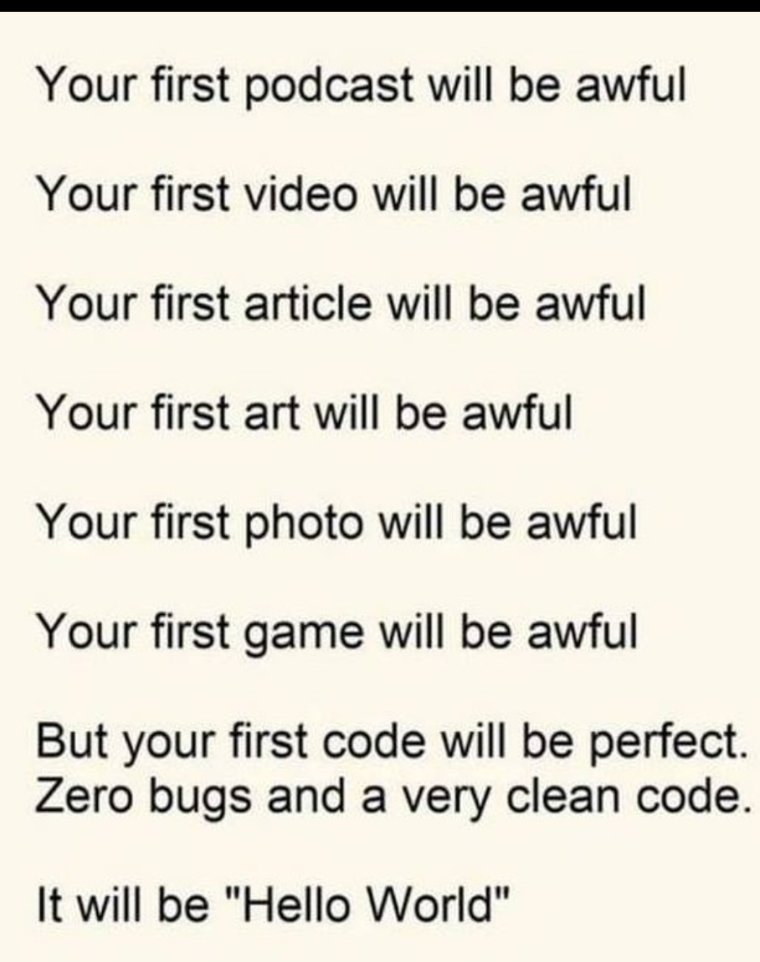 Devs_Club's tweet photo. Every programmer feel "Hello World" 👩‍💻😅
#python #pythonprogramming  #Python #programmers #developers #helloworld #firstprogram #coders https://t.co/t5K4cady7n