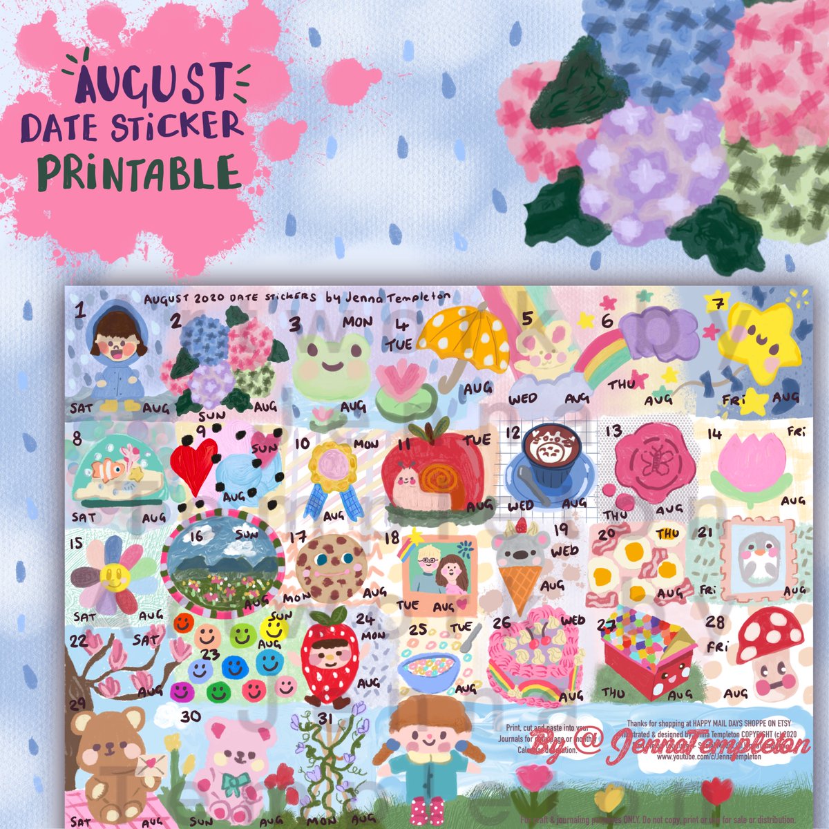 mylifeasatweet's tweet image. NEW TO SHOP: August 2020 Date Stickers Printable etsy.me/2De7vAy #plannerprintable #calendar #datestickers #printables #Augustcalendar #rainyseason