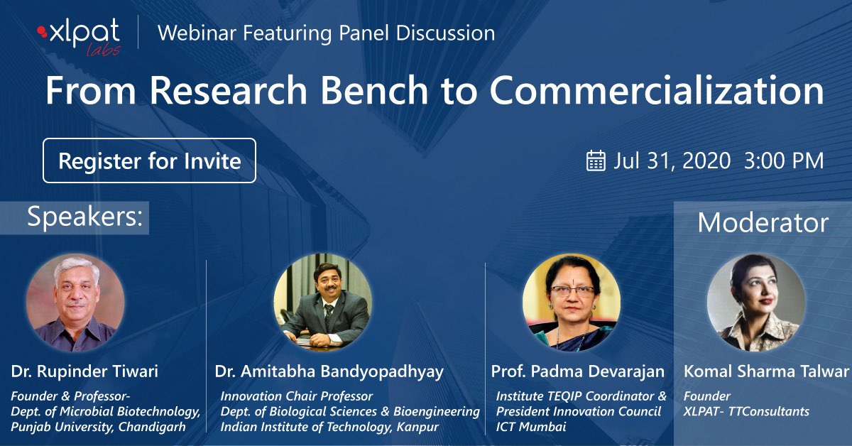 komalsharmat's tweet photo. Commercialisation of university technologies in the time of crisis- Best practices and case studies. Join us for this exciting webinar. By invitation only(e-mail me at k.talwar@xlpat.com)
#innovation #unive #researchers #research #xlpat #womenintech https://t.co/952R0aS5xn