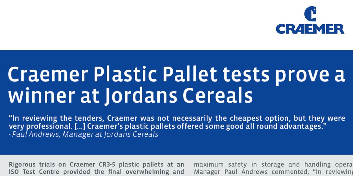 CraemerUK's tweet photo. We'll eat them for breakfast… ;-) 

Craemer Plastic Pallets tests prove a winner at Jordans Cereals.

https://t.co/PyWg3RZfZd

#plasticpallets #foodmanufacture #foodpackaging
#supplychain #logistics #returnabletransitpackaging https://t.co/VPSwm8Qsl0