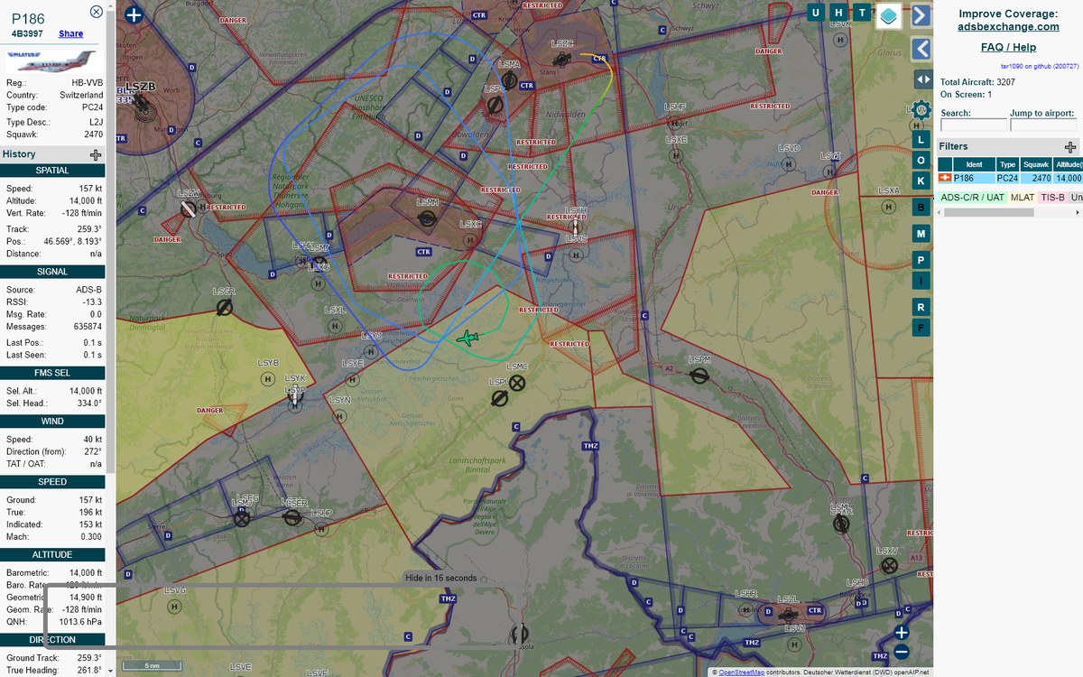 Radar_Assistant's tweet image. MANOEUVRING ALERT : At time Tue Jul 28 08:21:28 2020 #P186     was likely to be manoeuvring at FL140  
 near Guttannen, Verwaltungskreis Interlaken-Oberhasli,  #AvGeek #ADSB tar1090.adsbexchange.com/?icao=4b3997&amp;amp;z…