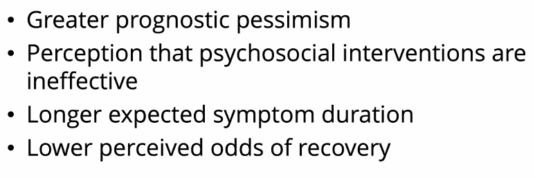 If neurorealism/essentialism is often evoked with beneficial aims (e.g. understanding 'difficult behaviour') what might the issue be?Well, some research into depression shows r with lower perceived odds of recovery among service users AND ALSO reduced empathy among clinicians