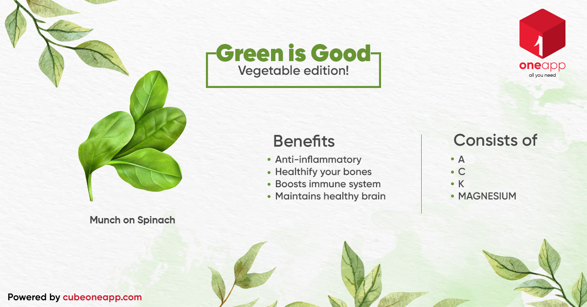 cubeoneapp's tweet photo. Lead a healthy life with the power of greens!
Order your fresh green veggies from your nearest store.
Download #oneapp today!
https://t.co/eE887SSz8u
#NoContactOnlyConnections #VegetableStore #Vegetables #VocalAboutLocal #GoGreen #GreenisGood #HealthyLife #Vitamins #Spinach https://t.co/4X4gZ3aNO5