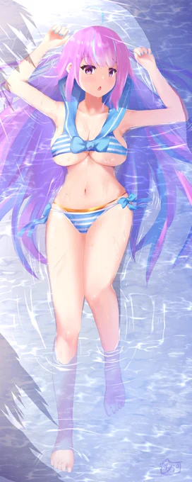 がおうママが描いた2020年verのあくあちゃんの水着が可愛すぎだったので描きました
#あくあーと 