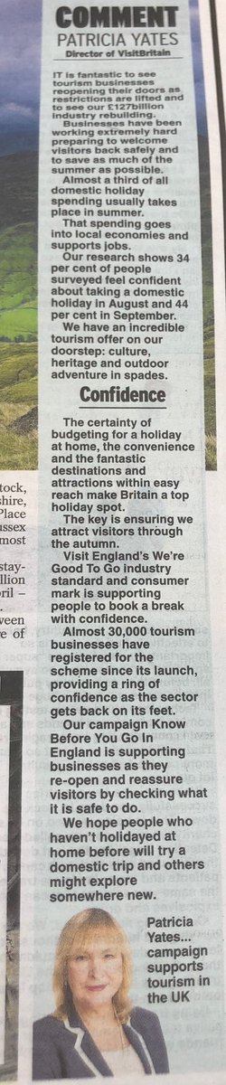 Our director of strategy <a href="/patriciayatesVB/">patricia yates</a>
 in <a href="/Daily_Express/">Daily Express</a> today highlighting the great #tourism offer on our doorstep, the importance of extending the season and welcoming visitors back safely. "The key is ensuring we attract visitors through the autumn."