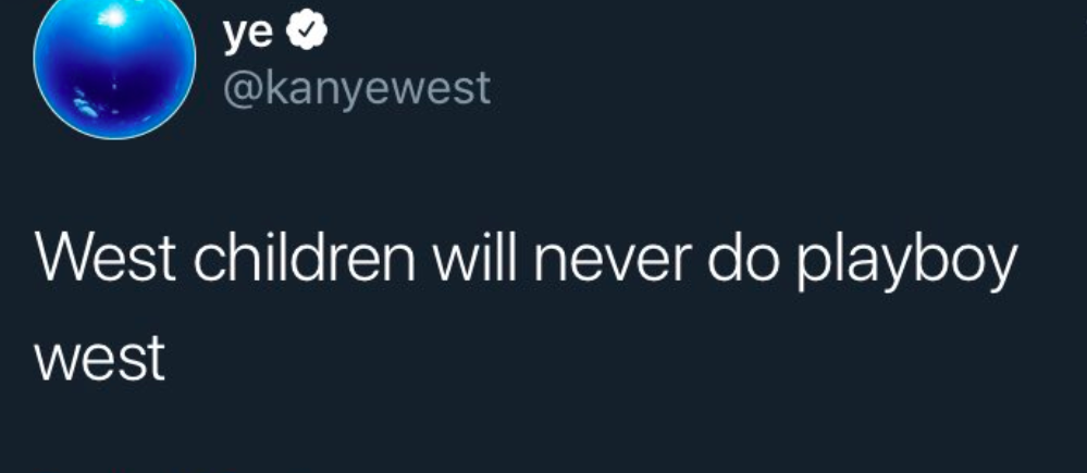 Kanye reveló en sus tweets que en caso de divorciarse de Kim va a luchar por la custodia de sus 4 hijos: North, Saint, Chicago y Psalm West. En sus tweets también dice que no va a permitir que sus hijos aparezcan en Playboy ni sean esclavos de cadenas de tv como E! o NBC.